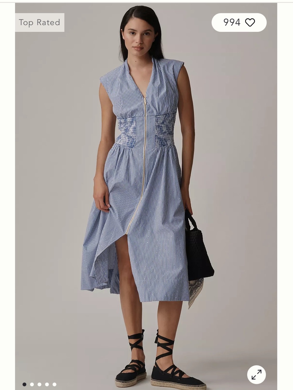 Anthropologie Blue and White Striped Midi Dress (sparkly) โจ